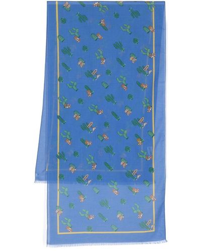 Moschino Schal mit Kaktus-Print - Blau