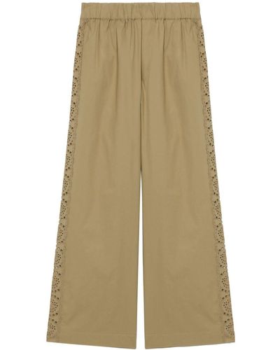 Sea Embroidered-detail Cotton Trousers - Natural