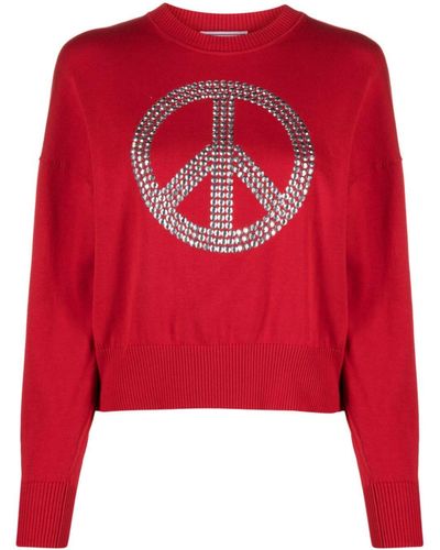 Moschino Jeans Rhinestone-embellished Peace Sign Jumper - Red