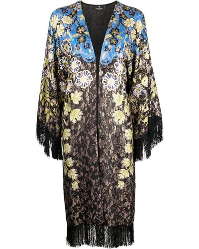 Etro Floral-pattern Fringed Poncho - Multicolour