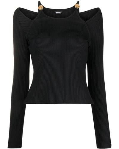 Just Cavalli Cut-out Detail Ribbed Top - Black