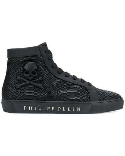 Philipp Plein Men's Black Leather High Top Sneakers Size 44 (28cm) Made in  Italy