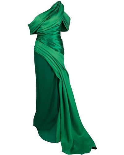 Gaby Charbachy Draped Open-shoulder Gown - Green