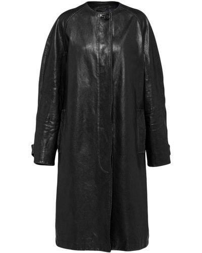 Prada Single-breasted Leather Coat - Black