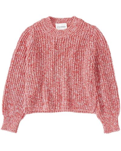 Closed Crew-neck Chunky-knit Sweater - Red