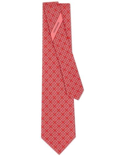 Ferragamo Gancini-print checked silk tie - Rojo