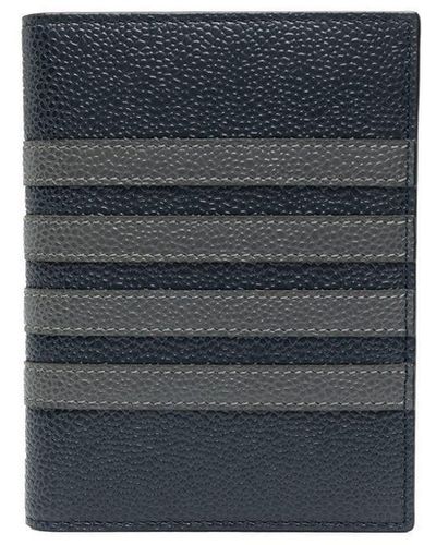 Thom Browne 4-bar Leather Passport Holder - Blue