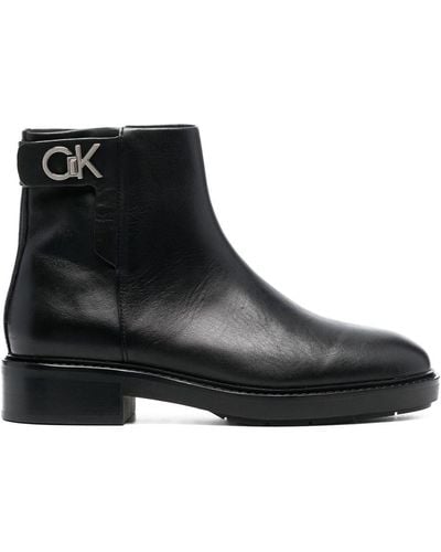 Calvin Klein 35mm Logo-plaque Ankle Boots - Black