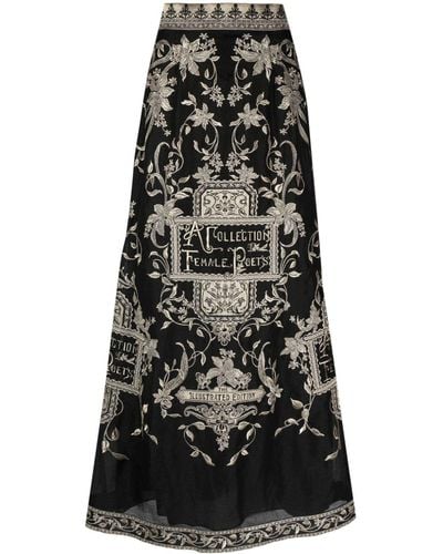Zimmermann Floral-embroidered A-line Skirt - Black