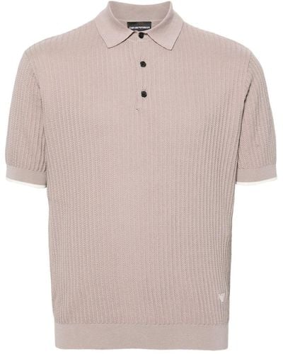 Emporio Armani Ribbed-knit Polo Shirt - Natural