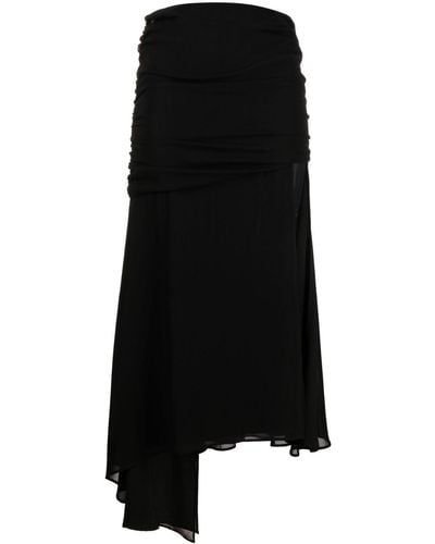 ANDAMANE Asymmetric Draped Midi Skirt - Black