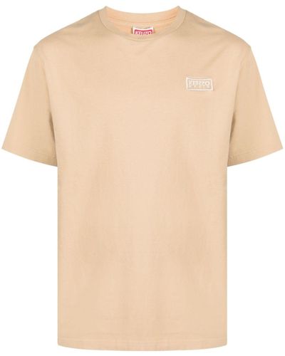 KENZO Logo-embroidered Cotton T-shirt - Natural