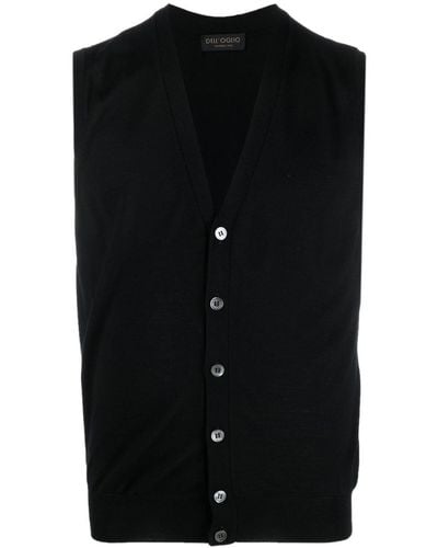 Dell'Oglio V-neck Merino Wool Vest - Black