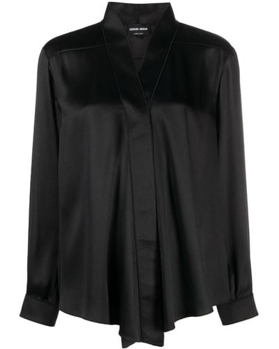 Giorgio Armani V-neck Silk-satin Blouse - Black