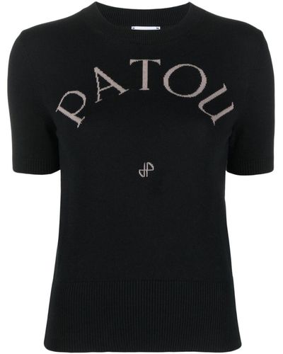 Patou Logo-intarsia Short-sleeve Sweater - Black
