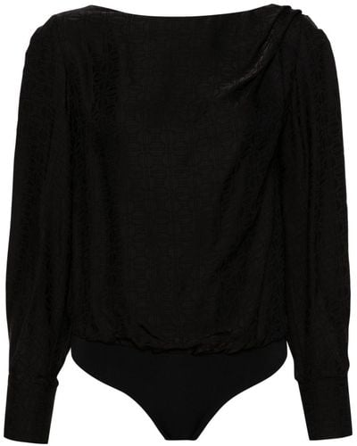Elisabetta Franchi Patterned-Jacquard Satin Bodysuit - Black
