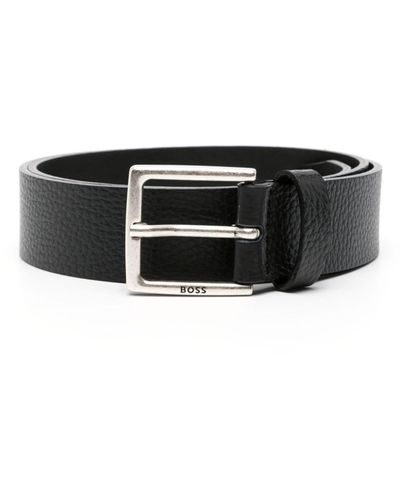 BOSS Engraved-logo Leather Belt - Black