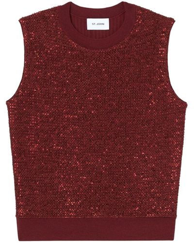St. John Sequin-detail Organic Wool-blend Top - Red
