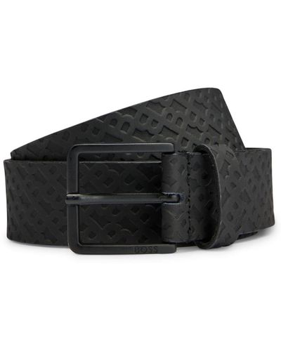 BOSS Monogram-emed Leather Belt - Black