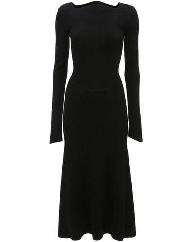 Victoria Beckham Ribbed Stretch-wool Midi Dress - Black