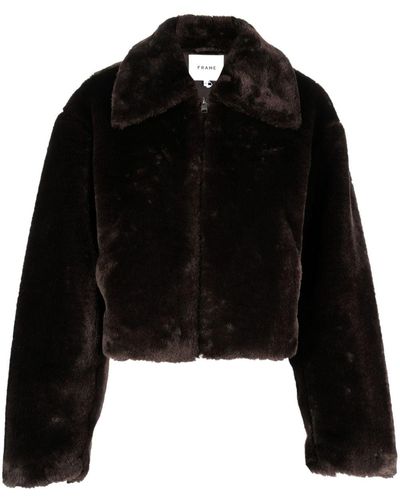 FRAME Faux-fur Cropped Jacket - Black