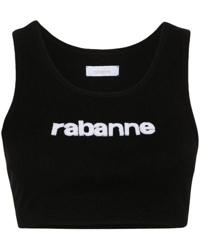Rabanne Flocked-logo Ribbed Top - Black