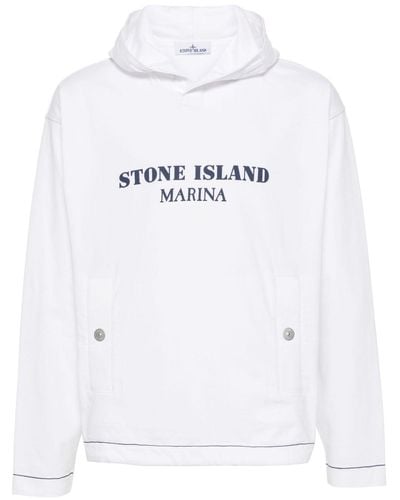 Stone Island Katoenen Hoodie Met Logoprint - Wit
