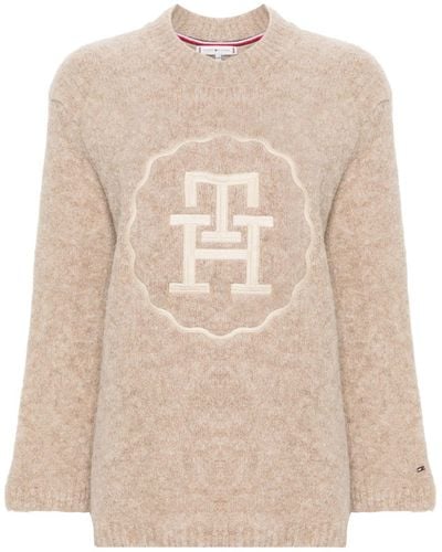 Tommy Hilfiger Logo-embroidered Sweater - Natural