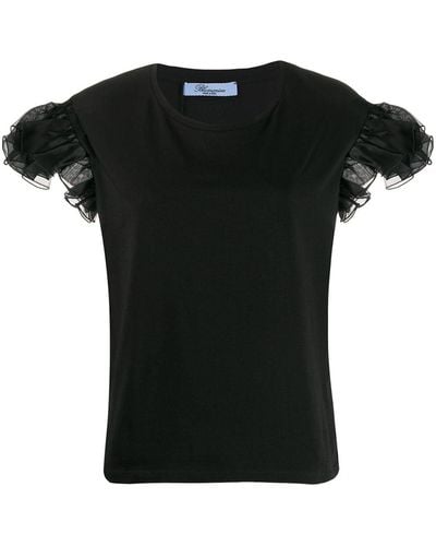 Blumarine フリルスリーブ Tシャツ - ブラック