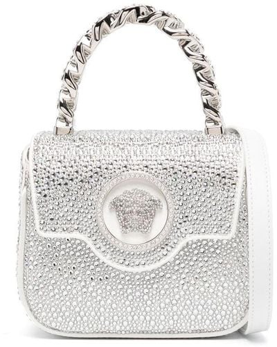 Versace La Medusa Crystal-embellished Mini Bag - White