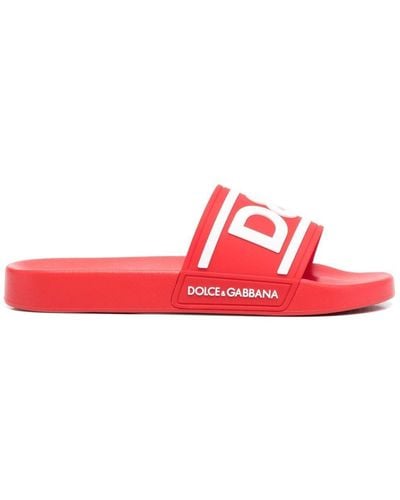 Dolce & Gabbana Slippers Met Logoprint - Rood