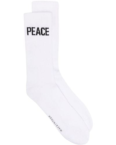 Mackintosh Chaussettes à slogan imprimé Peace x Love - Blanc