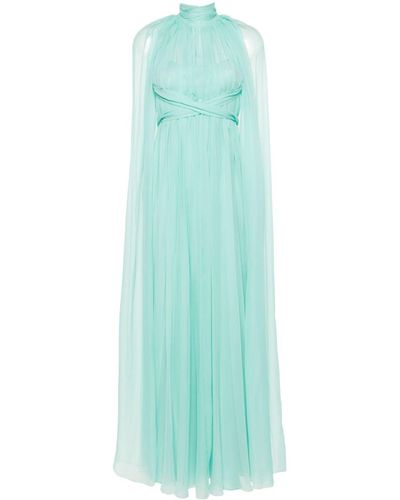 Alberta Ferretti Cape-design Chiffon Gown - Blue