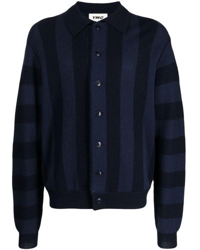 YMC Striped Knitted Wool Cardigan - Blue