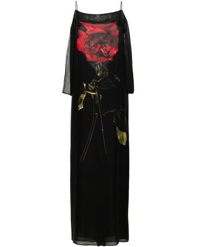 Alexander McQueen Rose-Print Silk-Georgette Maxi Dress - Black