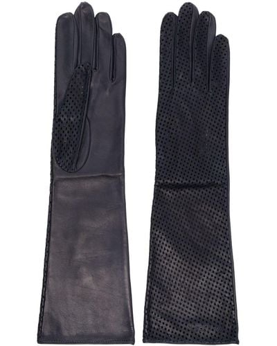 Manokhi Perforated-design Leather Gloves - Blue