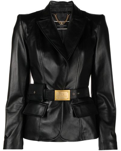 Elisabetta Franchi Belted-waist Leather Jacket - Black