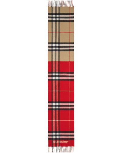 Burberry Contrasting Vintage-check Cashmere Scarf - Red