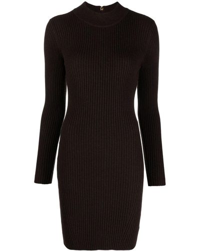 MICHAEL Michael Kors Long-sleeved Ribbed-knit Minidress - Black