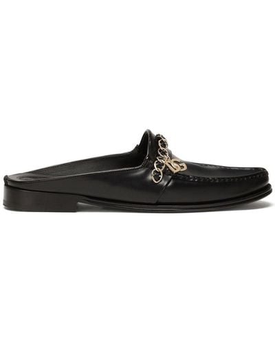 Dolce & Gabbana Visconti Leather Slippers - Black