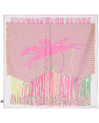 Longchamp Braiding Illustration-print Silk Scarf - Pink