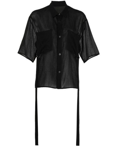 Yohji Yamamoto Graphic-print Semi-sheer Shirt - Black