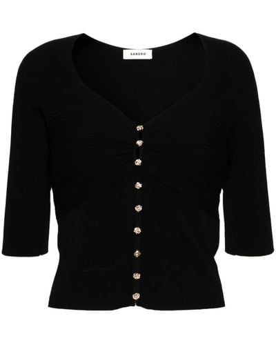 Sandro Rose-buttons Ribbed Cardigan - Black