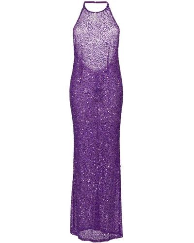 retroféte Sequinned Halterneck Gown - Purple