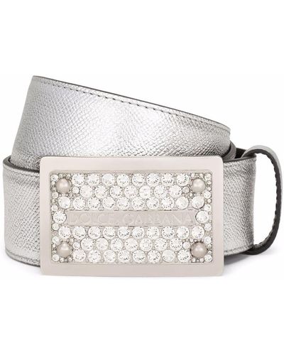 Dolce & Gabbana Crystal-embellished Buckle Belt - Metallic