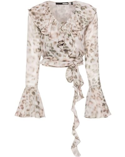 ROTATE BIRGER CHRISTENSEN Cropped-Bluse mit Leoparden-Print - Weiß