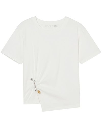 B+ AB Bead-embellished Gathered-detail T-shirt - White