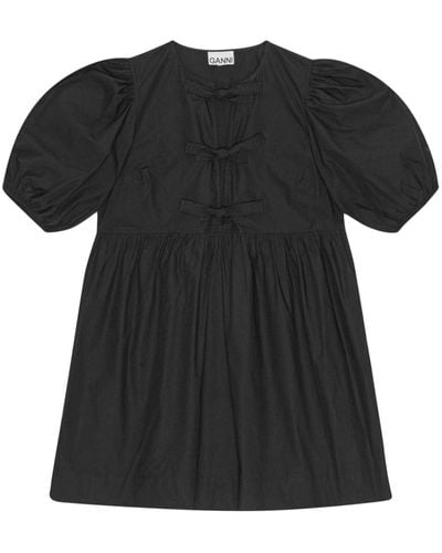 Ganni Cotton Poplin Tie String Mini Dress - Black
