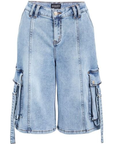 retroféte Jeans-Shorts mit aufgesetzten Taschen - Blau