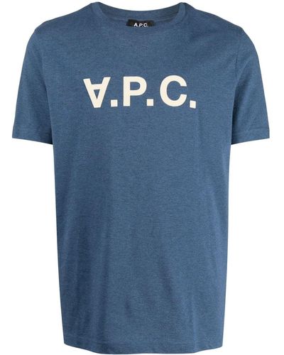 A.P.C. V.p.c. Flocked-logo T-shirt - Blue
